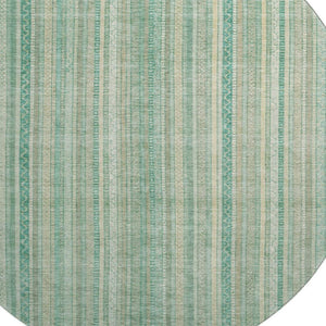 HomeRoots 8' Aqua Beige and Teal Striped Washable Round Rug – UV Protected, Stain Resistant, Durable Design! 696239