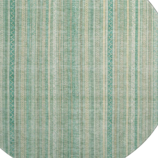 HomeRoots 8' Aqua Beige and Teal Striped Washable Round Rug – UV Protected, Stain Resistant, Durable Design! 696239