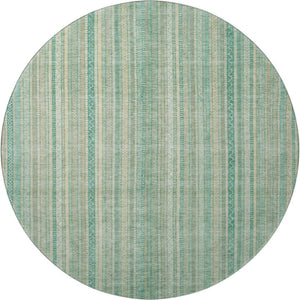 HomeRoots 8' Aqua Beige and Teal Striped Washable Round Rug – UV Protected, Stain Resistant, Durable Design! 696239