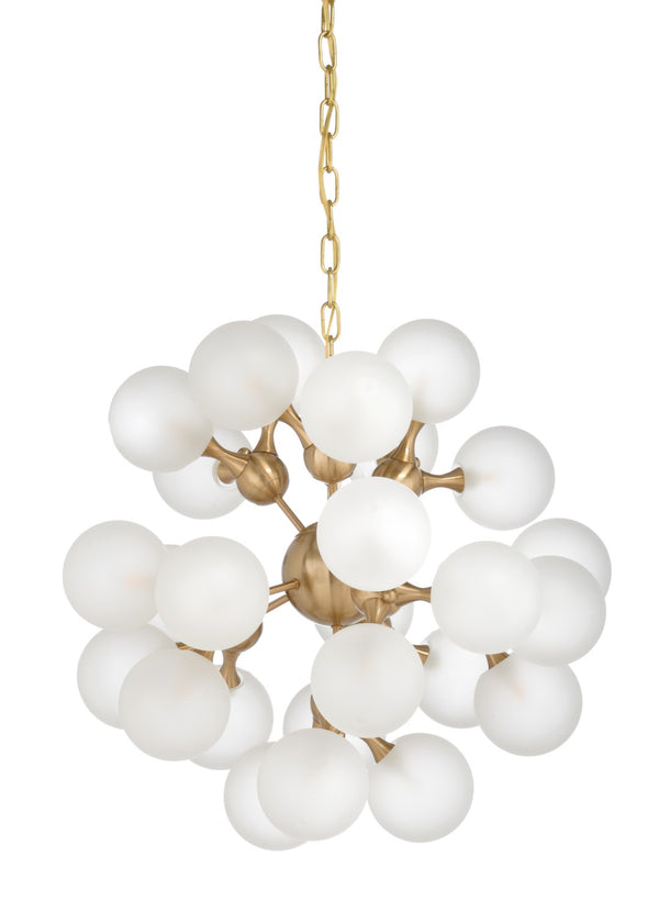 Chelsea House Manhattan Antique Brass Cluster Chandelier With 27 Opaque Globes, Adjustable 8' Chain, G9 Led Ready 69624