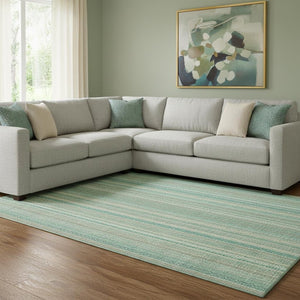 HomeRoots 8' Coastal Striped Washable Area Rug in Aqua, Beige & Teal with UV Protection for High Traffic Rooms 696240