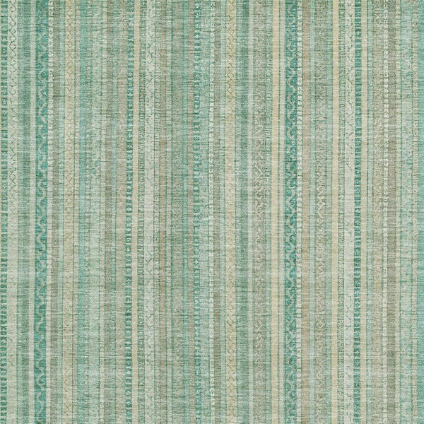 HomeRoots 8' Coastal Striped Washable Area Rug in Aqua, Beige & Teal with UV Protection for High Traffic Rooms 696240