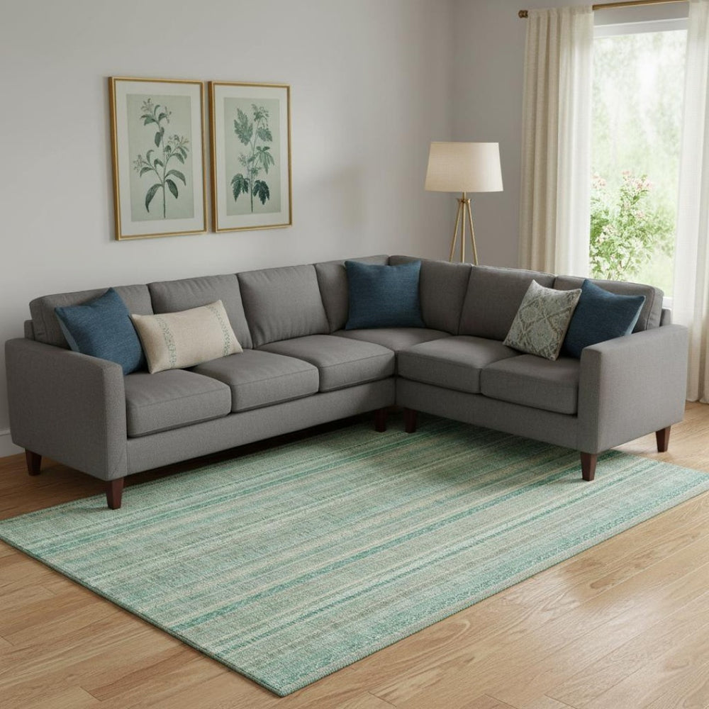 HomeRoots 9' X 12' Coastal-Inspired Aqua Beige Teal Striped Washable Area Rug with UV Protection & Soft Pile 696241