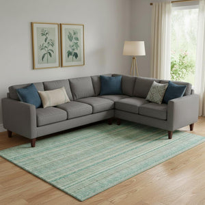 HomeRoots 9' X 12' Coastal-Inspired Aqua Beige Teal Striped Washable Area Rug with UV Protection & Soft Pile 696241