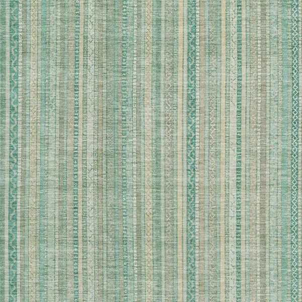 HomeRoots 9' X 12' Coastal-Inspired Aqua Beige Teal Striped Washable Area Rug with UV Protection & Soft Pile 696241