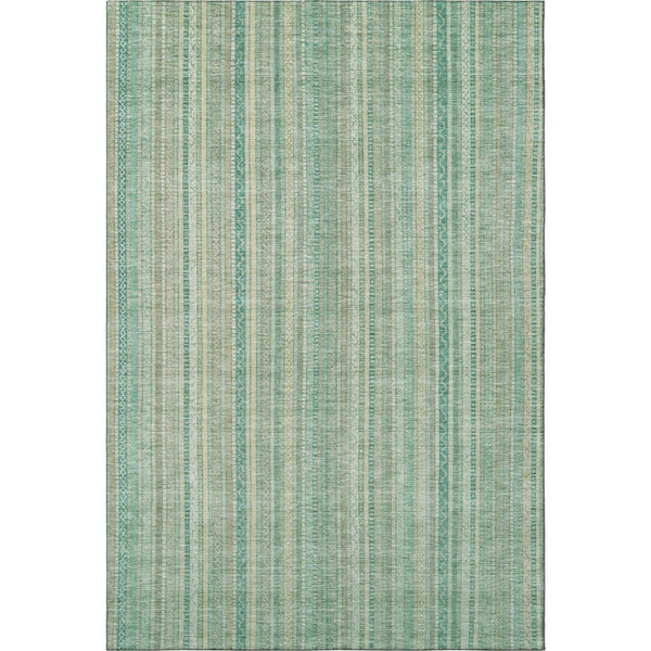HomeRoots 10' Aqua Beige and Teal Striped Washable Area Rug - Durable, Stylish, UV-Protected for High Traffic Areas 696242