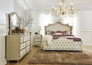 English Elm Justine California King Bedroom Set Velvet Upholstered French Provincial Glam Style B062S00774