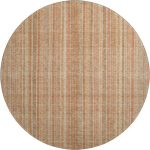 HomeRoots 8' Stylish Rust Beige & Copper Striped Washable Round Rug with UV Protection for Modern Homes 696245