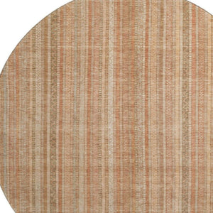 HomeRoots 8' Stylish Rust Beige & Copper Striped Washable Round Rug with UV Protection for Modern Homes 696245