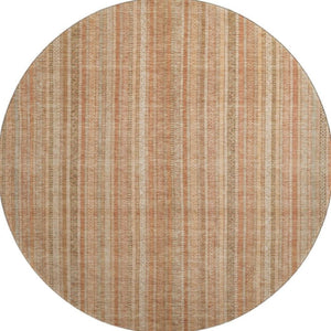 HomeRoots 8' Stylish Rust Beige & Copper Striped Washable Round Rug with UV Protection for Modern Homes 696245
