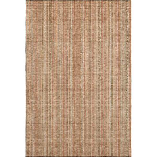 HomeRoots 8' X 10' Washable Area Rug in Rust, Beige & Copper Stripes - UV Resistant, Durable & Stylish Decor 696246