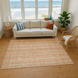 HomeRoots 8' X 10' Washable Area Rug in Rust, Beige & Copper Stripes - UV Resistant, Durable & Stylish Decor 696246