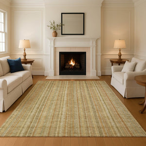 HomeRoots 5' X 8' Wheat Gold and Beige Striped Area Rug - Washable, Stain-Resistant & UV Protected Comfort 696250