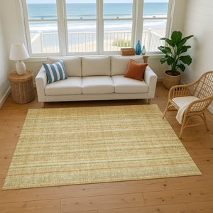 HomeRoots 5' X 8' Wheat Gold and Beige Striped Area Rug - Washable, Stain-Resistant & UV Protected Comfort 696250