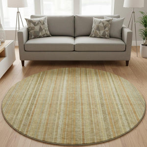 HomeRoots 8' Wheat Gold & Beige Striped Round Rug - Washable, UV Protected, Stain Resistant for Home & Outdoor 696251