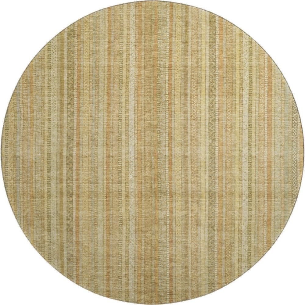 HomeRoots 8' Wheat Gold & Beige Striped Round Rug - Washable, UV Protected, Stain Resistant for Home & Outdoor 696251