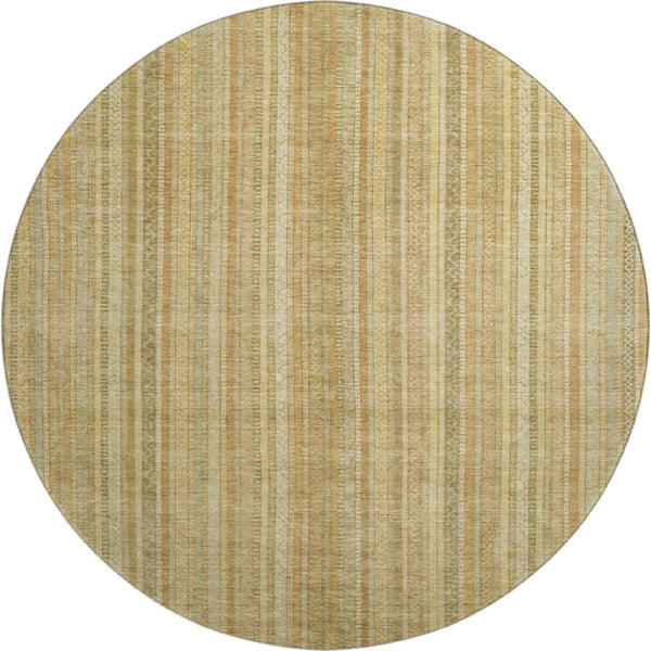 HomeRoots 8' Wheat Gold & Beige Striped Round Rug - Washable, UV Protected, Stain Resistant for Home & Outdoor 696251