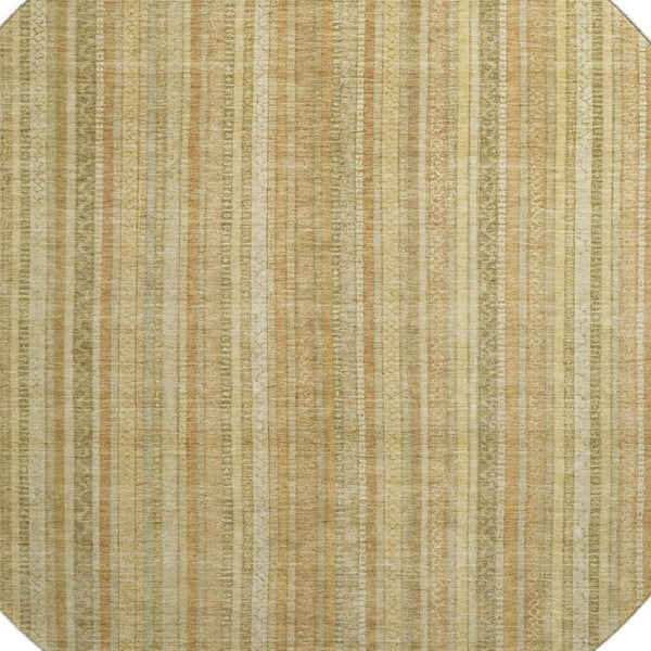 HomeRoots 8' Wheat Gold & Beige Striped Round Rug - Washable, UV Protected, Stain Resistant for Home & Outdoor 696251
