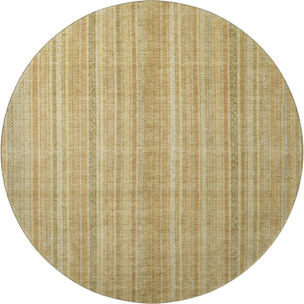 HomeRoots 8' Wheat Gold & Beige Striped Round Rug - Washable, UV Protected, Stain Resistant for Home & Outdoor 696251