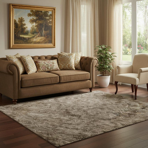 HomeRoots 5' x 8' Brown and Taupe Abstract Area Rug with UV Protection – Durable, Washable, and Stylish for Homes 696256