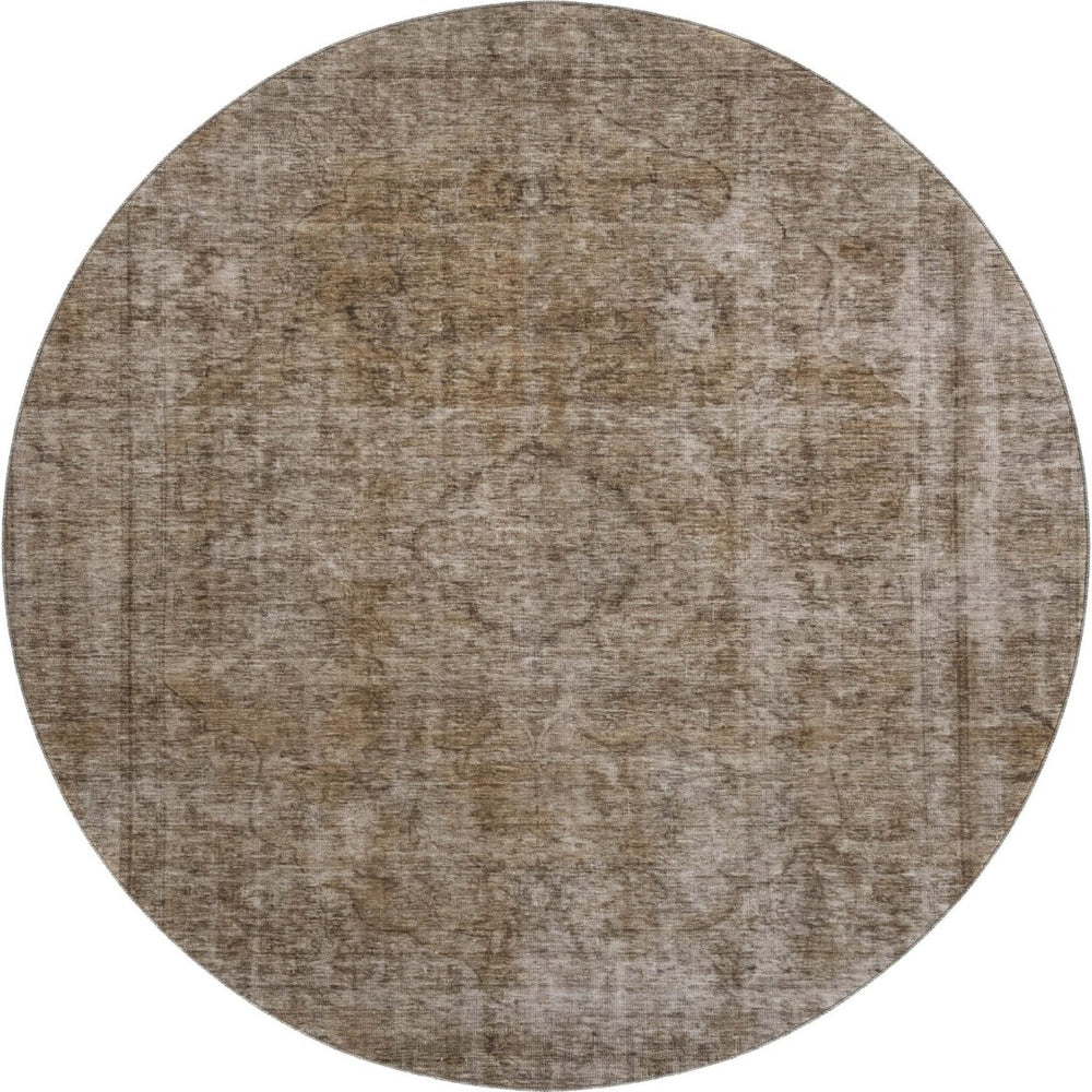 HomeRoots 8' Brown And Taupe Abstract Washable Round Rug - UV Protected, Stain-Resistant, Non-Slip Design! 696257