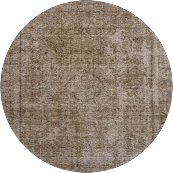 HomeRoots 8' Brown And Taupe Abstract Washable Round Rug - UV Protected, Stain-Resistant, Non-Slip Design! 696257