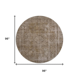 HomeRoots 8' Brown And Taupe Abstract Washable Round Rug - UV Protected, Stain-Resistant, Non-Slip Design! 696257