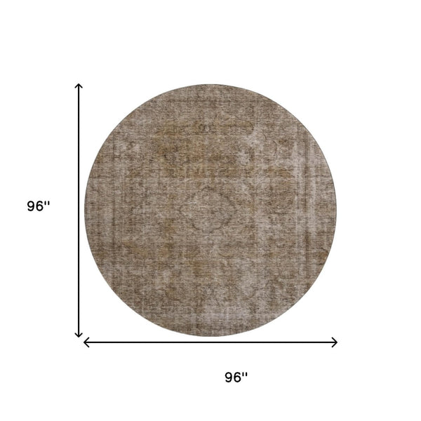 HomeRoots 8' Brown And Taupe Abstract Washable Round Rug - UV Protected, Stain-Resistant, Non-Slip Design! 696257