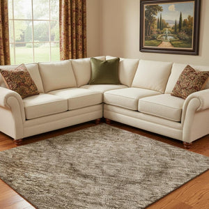 HomeRoots 8' X 10' Contemporary Brown & Taupe Abstract Area Rug - Washable, UV Protected & Stain Resistant 696258