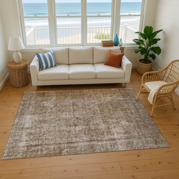 HomeRoots 10' X 14' Brown And Taupe Abstract Washable Area Rug - Durable, UV-Protected, Stain-Resistant Design 696260