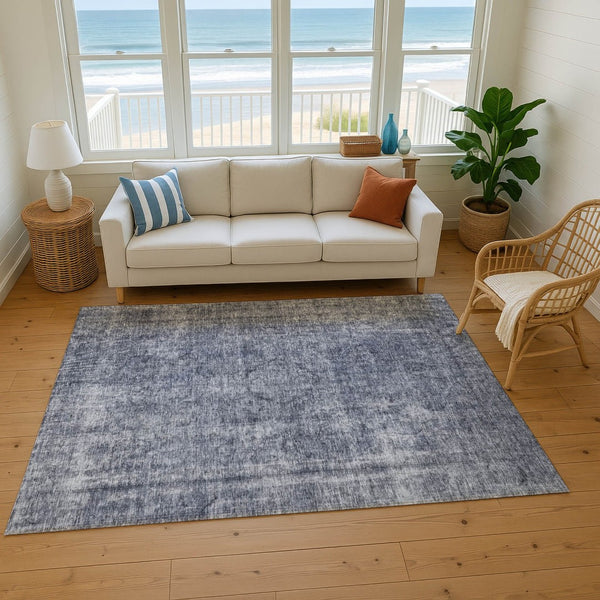 HomeRoots 5' X 8' Washable Blue and Gray Abstract Area Rug – Durable, UV Protected, Perfect for Any Room! 696262