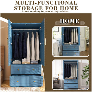 English Elm Shaker Two Door Wardrobe Armoire with Hanging Rod Drawers and Bedroom Storage T3210P477664