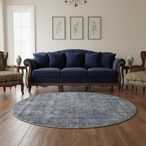 HomeRoots 8' Blue and Gray Abstract Round Rug – Washable, UV-Protected, Stylish & Durable for Modern Spaces 696263