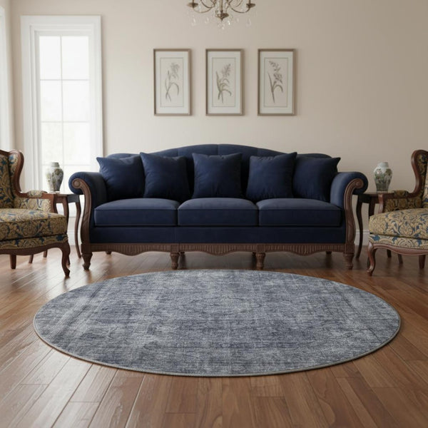 HomeRoots 8' Blue and Gray Abstract Round Rug – Washable, UV-Protected, Stylish & Durable for Modern Spaces 696263