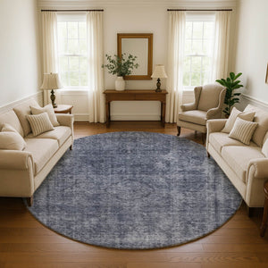 HomeRoots 8' Blue and Gray Abstract Round Rug – Washable, UV-Protected, Stylish & Durable for Modern Spaces 696263