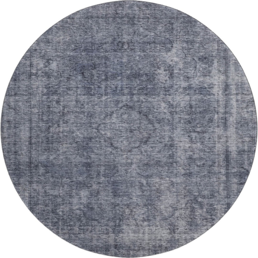 HomeRoots 8' Blue and Gray Abstract Round Rug – Washable, UV-Protected, Stylish & Durable for Modern Spaces 696263