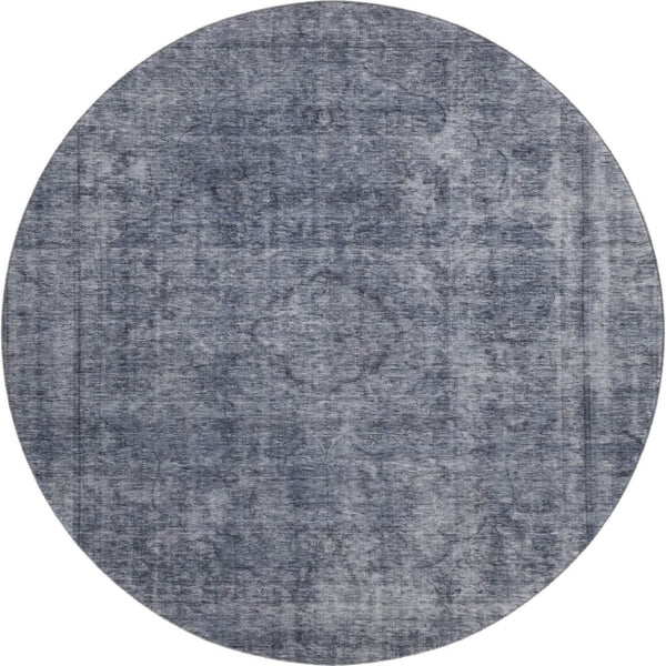 HomeRoots 8' Blue and Gray Abstract Round Rug – Washable, UV-Protected, Stylish & Durable for Modern Spaces 696263