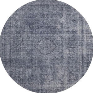 HomeRoots 8' Blue and Gray Abstract Round Rug – Washable, UV-Protected, Stylish & Durable for Modern Spaces 696263