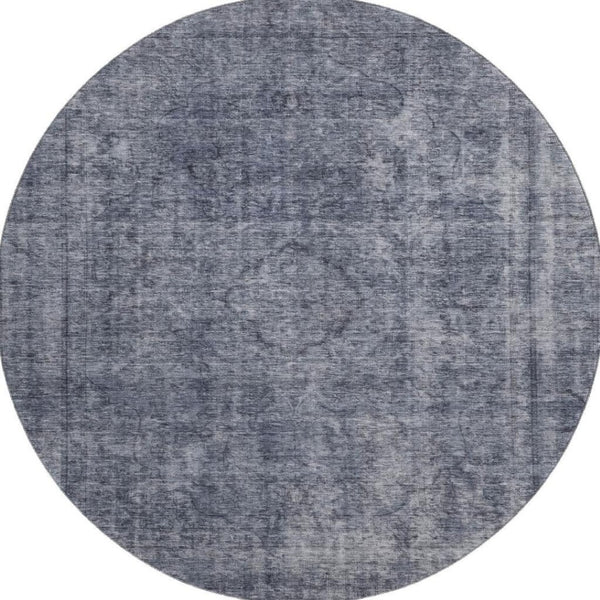 HomeRoots 8' Blue and Gray Abstract Round Rug – Washable, UV-Protected, Stylish & Durable for Modern Spaces 696263