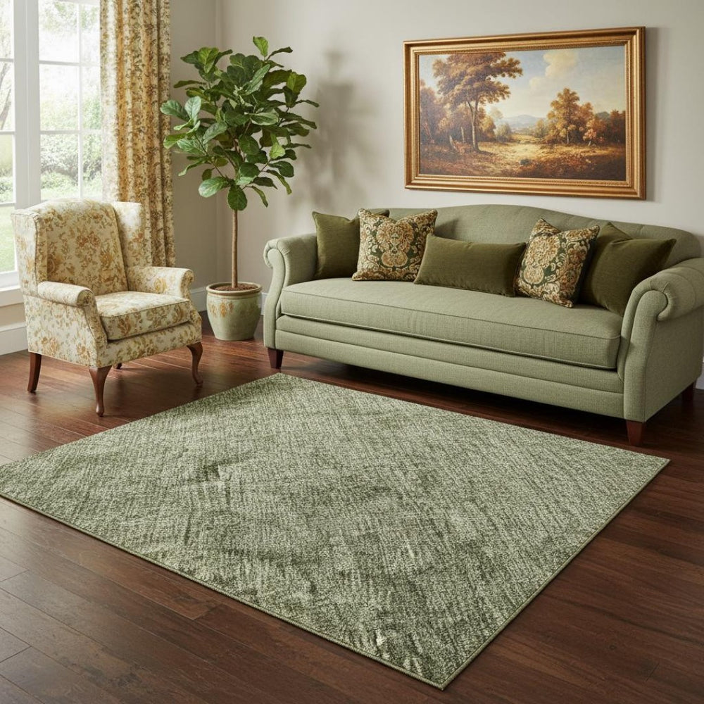HomeRoots 5' X 8' Green and Silver Abstract Area Rug - Washable, UV Protected, Durable for Busy Households 696268