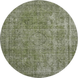 HomeRoots 8' Green and Silver Abstract Washable Round Rug - UV Protected, Stain-Resistant, Family-Friendly Design 696269