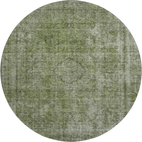 HomeRoots 8' Green and Silver Abstract Washable Round Rug - UV Protected, Stain-Resistant, Family-Friendly Design 696269