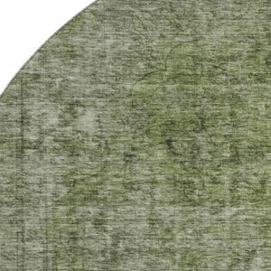 HomeRoots 8' Green and Silver Abstract Washable Round Rug - UV Protected, Stain-Resistant, Family-Friendly Design 696269