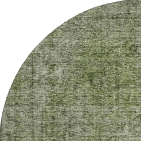 HomeRoots 8' Green and Silver Abstract Washable Round Rug - UV Protected, Stain-Resistant, Family-Friendly Design 696269