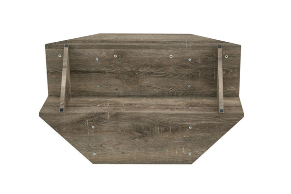 English Elm Tempered Glass Top Coffee Table with Carved Wood Grain Mdf Base and Open Storage W3875P387030
