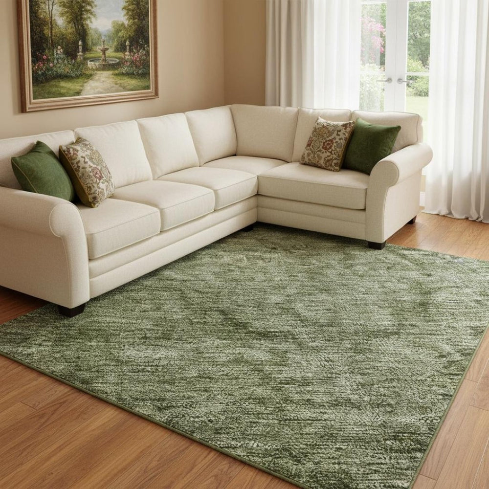 HomeRoots 8' X 10' Green and Silver Abstract Washable Area Rug - Durable, Stain-Resistant, Non-Slip Design 696270