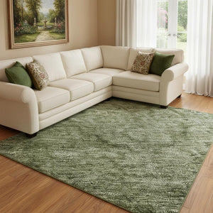 HomeRoots 8' X 10' Green and Silver Abstract Washable Area Rug - Durable, Stain-Resistant, Non-Slip Design 696270