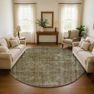 HomeRoots 8' Pewter and Silver Abstract Washable Round Rug - Stylish, Stain Resistant, UV Protected and Durable! 696275