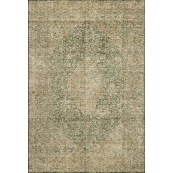 HomeRoots 5' X 8' Artichoke Green Medallion Area Rug - Washable, UV Protected, Stain Resistant for Homes! 696280