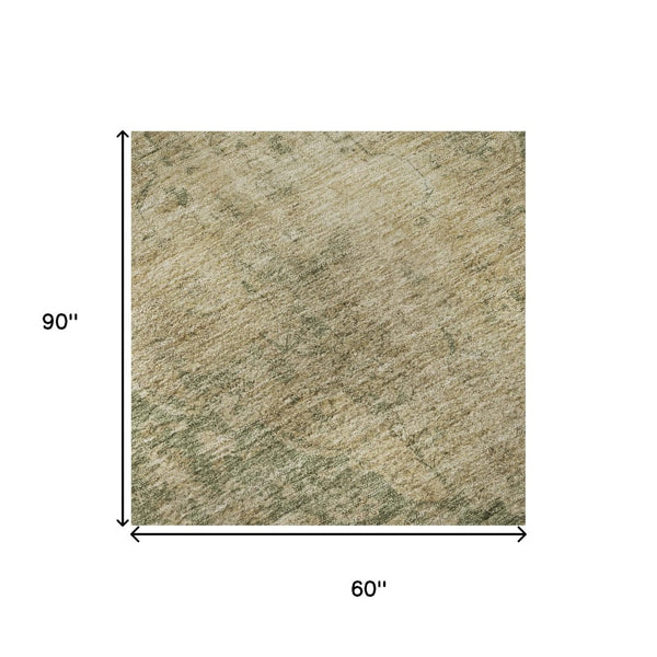 HomeRoots 5' X 8' Artichoke Green Medallion Area Rug - Washable, UV Protected, Stain Resistant for Homes! 696280